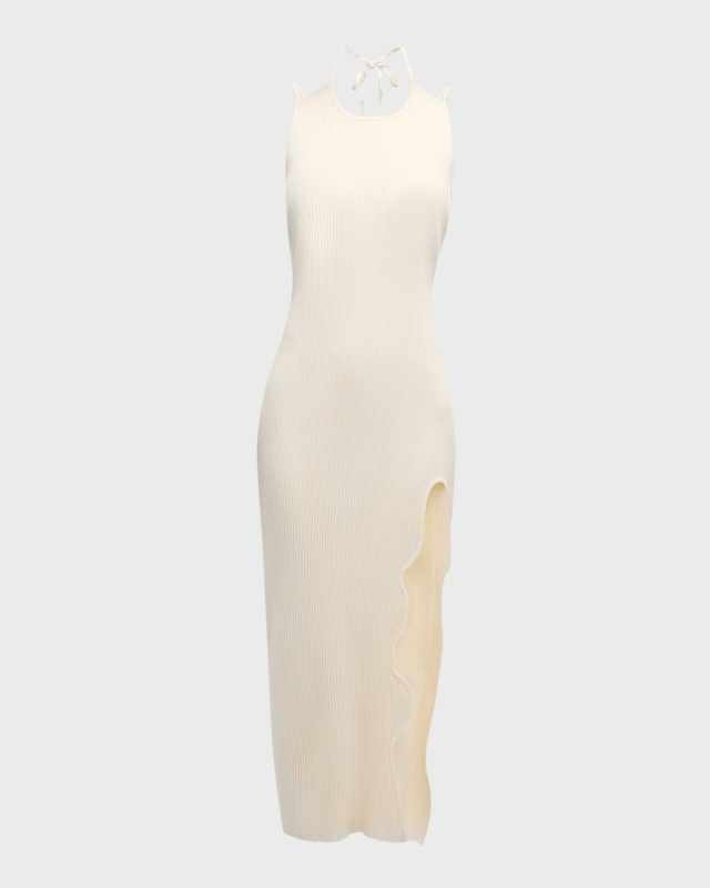 Hana UV Reactive Wavy Asymmetric Open-Back Midi Knit Dress